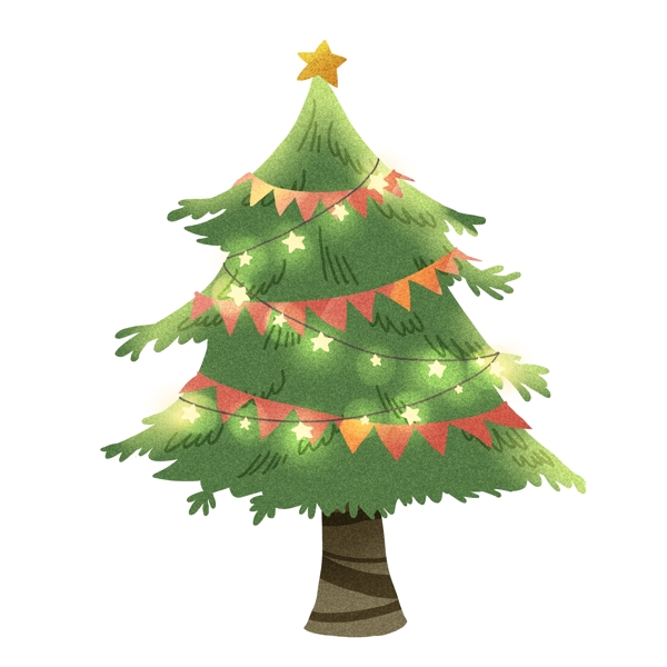 手绘卡通绿色圣诞树原创元素