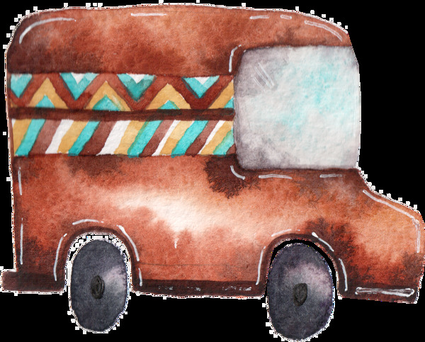 手绘一辆棕色小汽车PNG透明素材