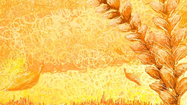 金黄的麦田手绘卡通背景