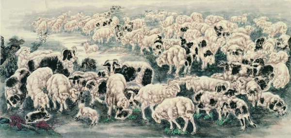 国画艺术牧羊图