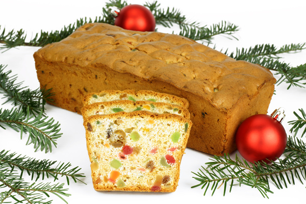 圣诞球与面包美食图片