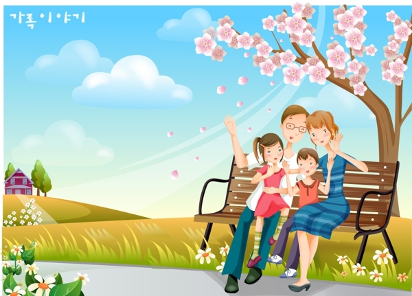 樱花盛开快乐幸福的一家人图片