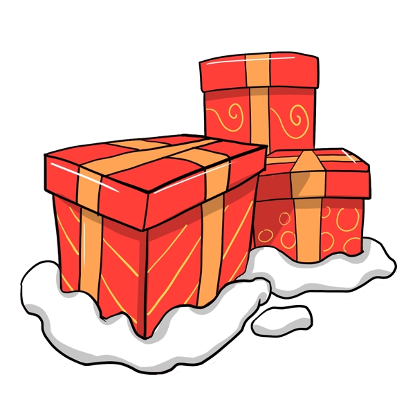 卡通手绘圣诞节红色礼盒插画