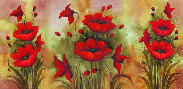 红色花朵无框画