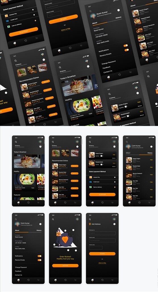 xd外卖平台暗黑橙色UI设计首图片