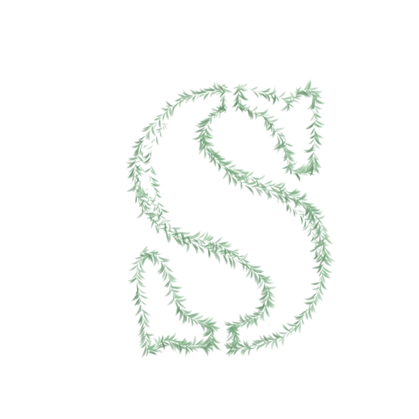 手绘设计树叶造型字母V