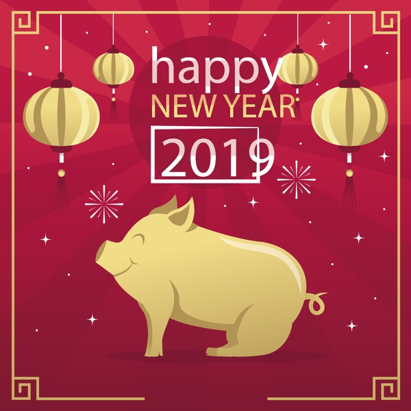 红色背景2019猪年海报