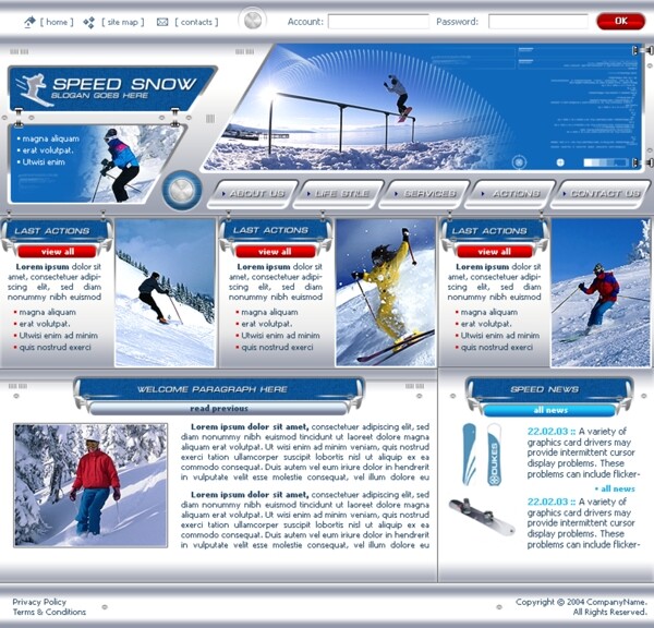 雪地飞翔滑雪运动网页模板