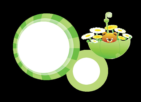 卡通绿色圆圈伞小熊png元素