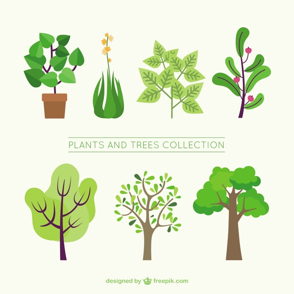 扁平风格绿树植物装饰图标