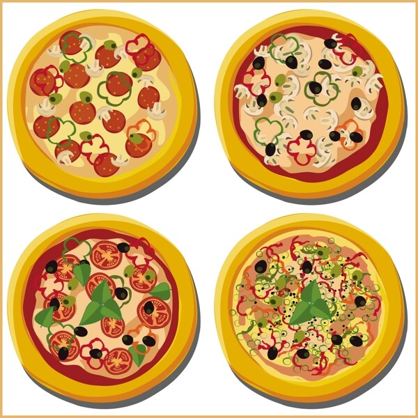 4款卡通披萨设计矢量