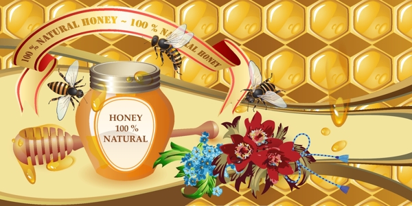 纯天然蜂蜜宣传海报矢量素材