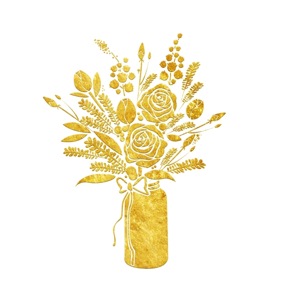 中国风传统烫金鲜花花纹装饰图之花瓶插花