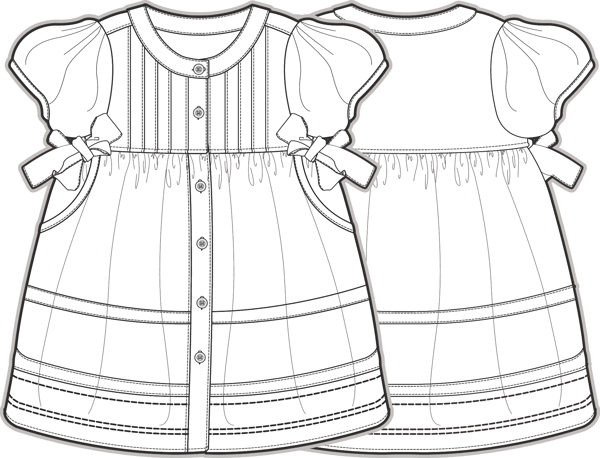 短袖娃娃裙女宝宝服装设计线稿矢量素材