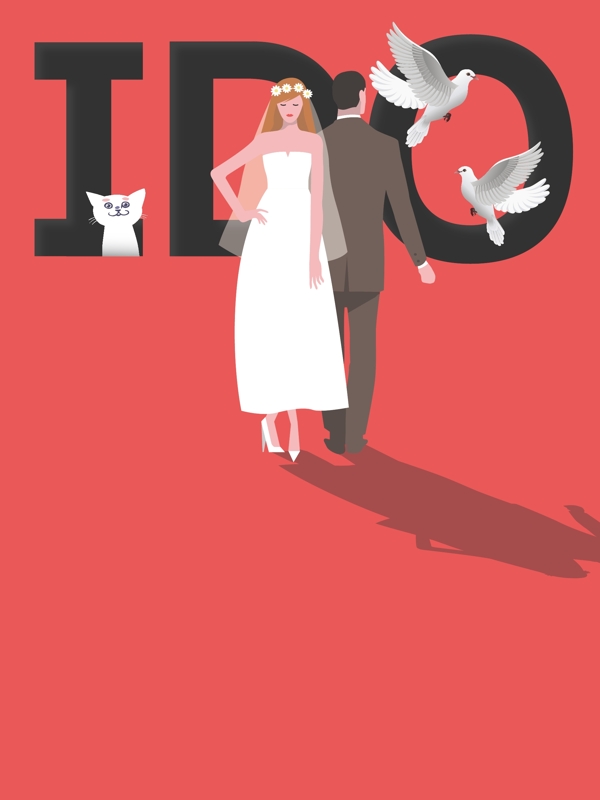 红色矢量插画婚礼海报背景素材