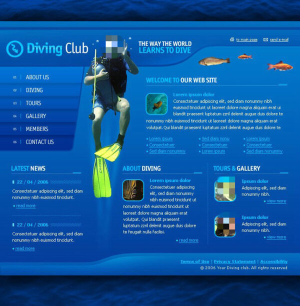 蓝色潜海网页psd模板