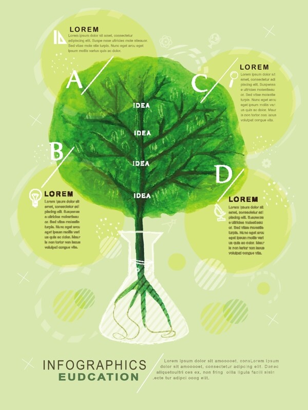 彩绘树木教育信息图矢量素材.