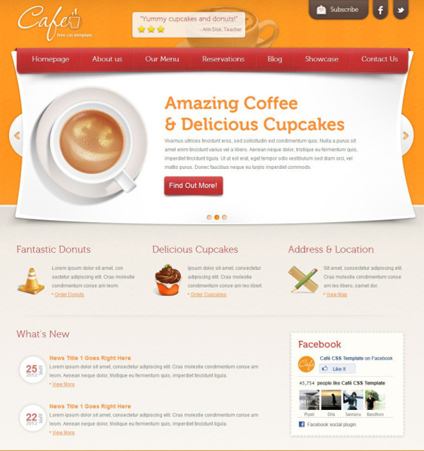 橙色欢乐咖啡店网页模板
