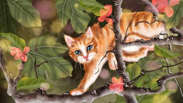 暖心时刻治愈系萌宠小动物爬树的猫咪春天