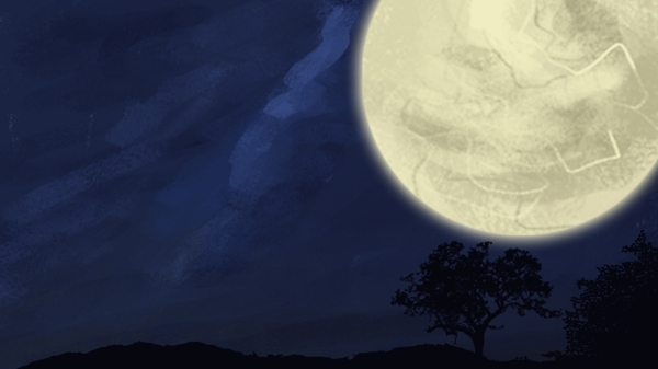 蓝天中的白色大月亮卡通背景