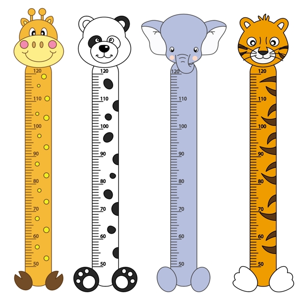 动物幼儿园卡通小尺子工具矢量设计素材