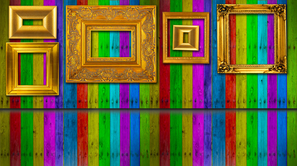 欧式相框彩色木板背景图片