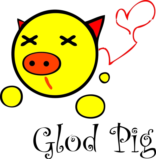 印花矢量图动物猪猪心形文字免费素材