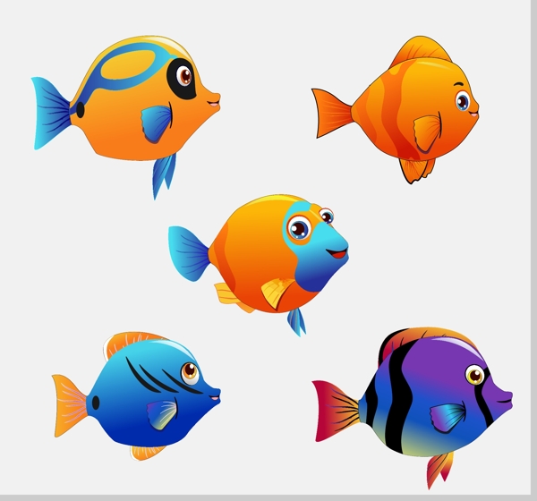 卡通游戏2D鱼类免扣矢量图