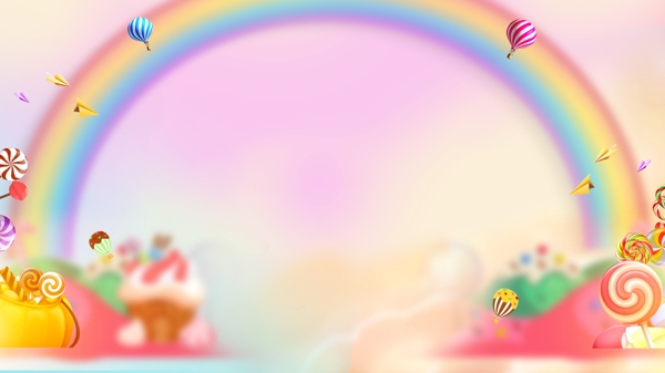梦幻糖果色彩虹六一儿童节背景设计