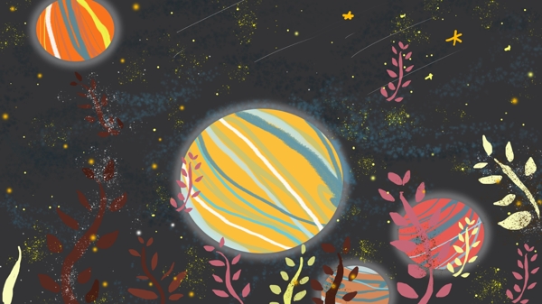 彩色星球叶子卡通背景