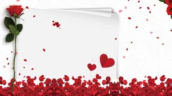 七夕情人节浪漫红色玫瑰花情书背景素材设计