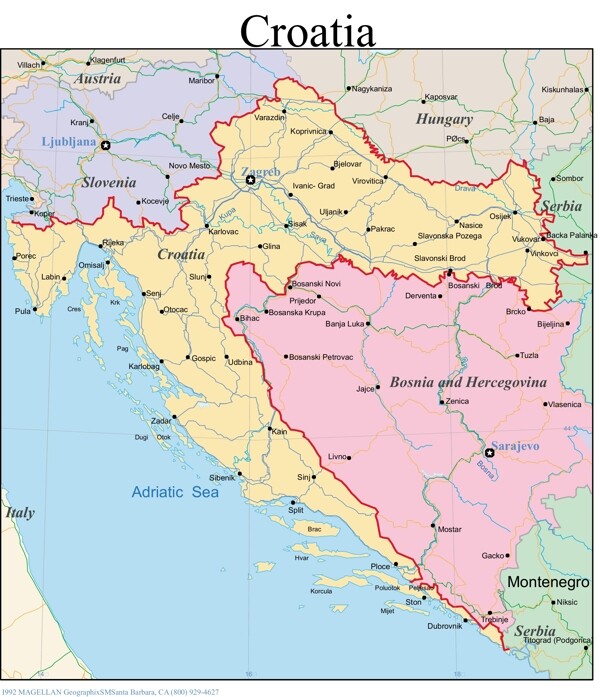 克罗地亚地图的免费矢量