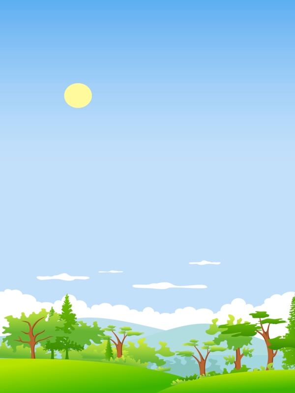 蓝色卡通夏日灌木树背景图