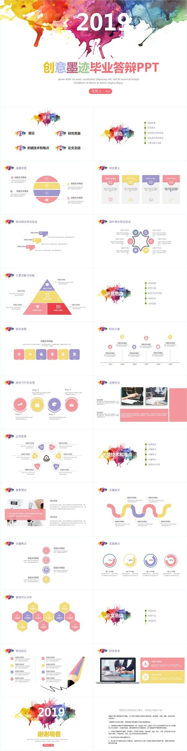 创意墨迹毕业答辩PPT模板