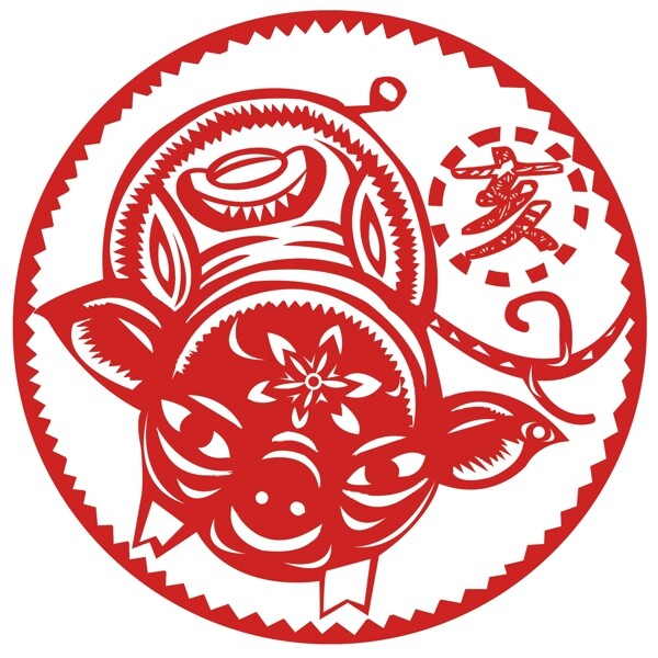 中国风传统红色亥猪剪纸喜庆大气可商用