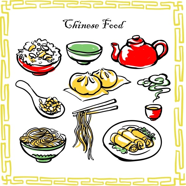 手工绘制中国食品图片