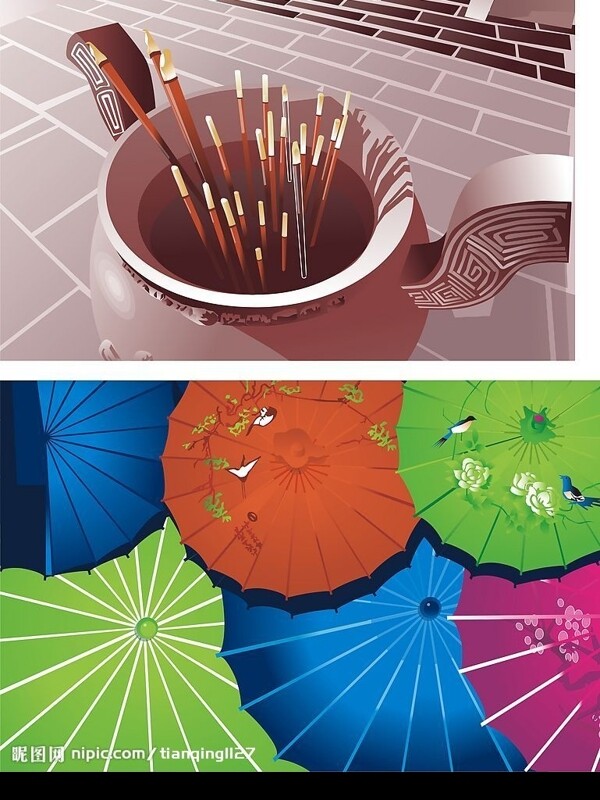 中国风格香炉纸伞图片