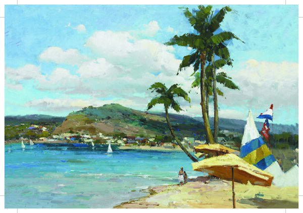 油画海景椰树图片