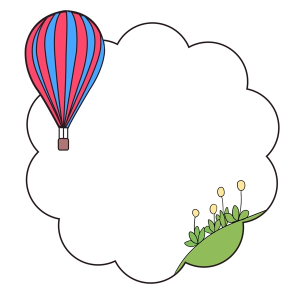 热气球植物边框插画