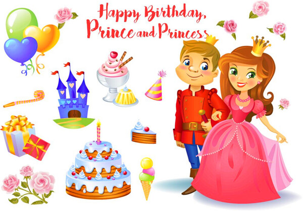 生日蛋糕和公主王子图片