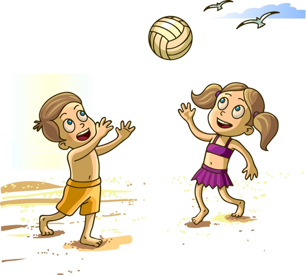 手绘沙滩排球元素