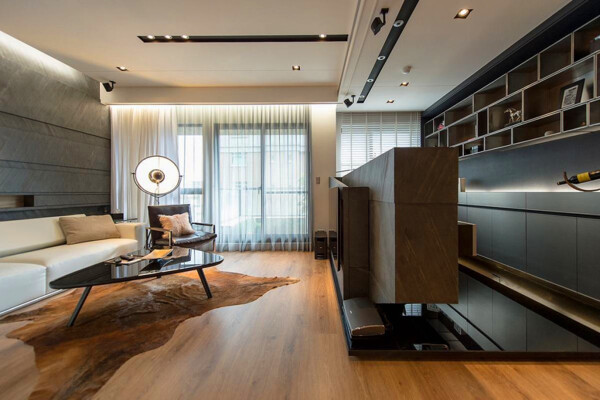新中式现代木质客厅效果图