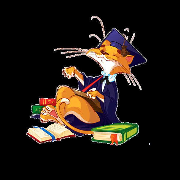 小狐狸坐在书本上png透明素材