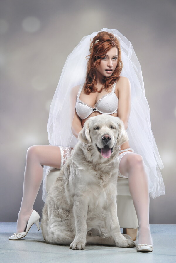 性感内衣新娘与狗图片
