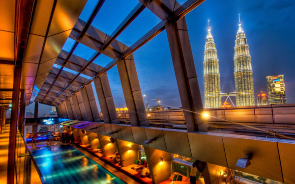 马来西亚双子塔夜景图片