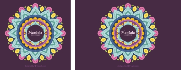 五颜六色的曼陀罗装饰花纹平面设计背景
