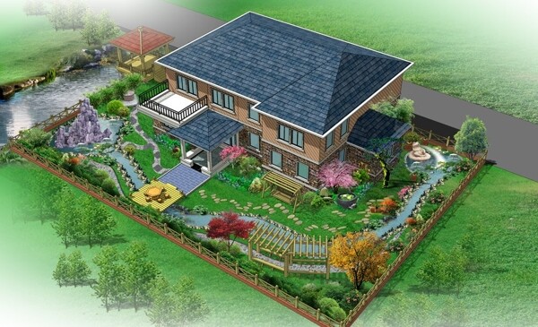 别墅景观绿化效果图