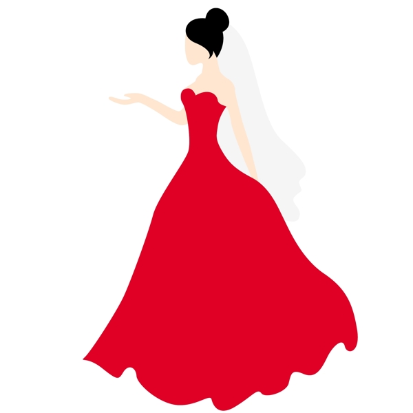 红色婚纱的新娘矢量免抠图