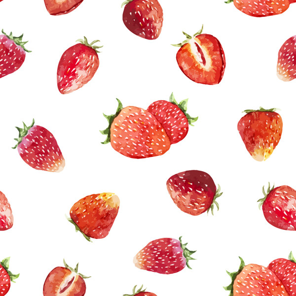 无缝图案水彩草莓背景底纹