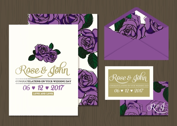 紫色美丽花朵信封设计矢量文件素材